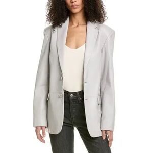 Lamarque Felina Oversized Leather Blazer in Moon Gray